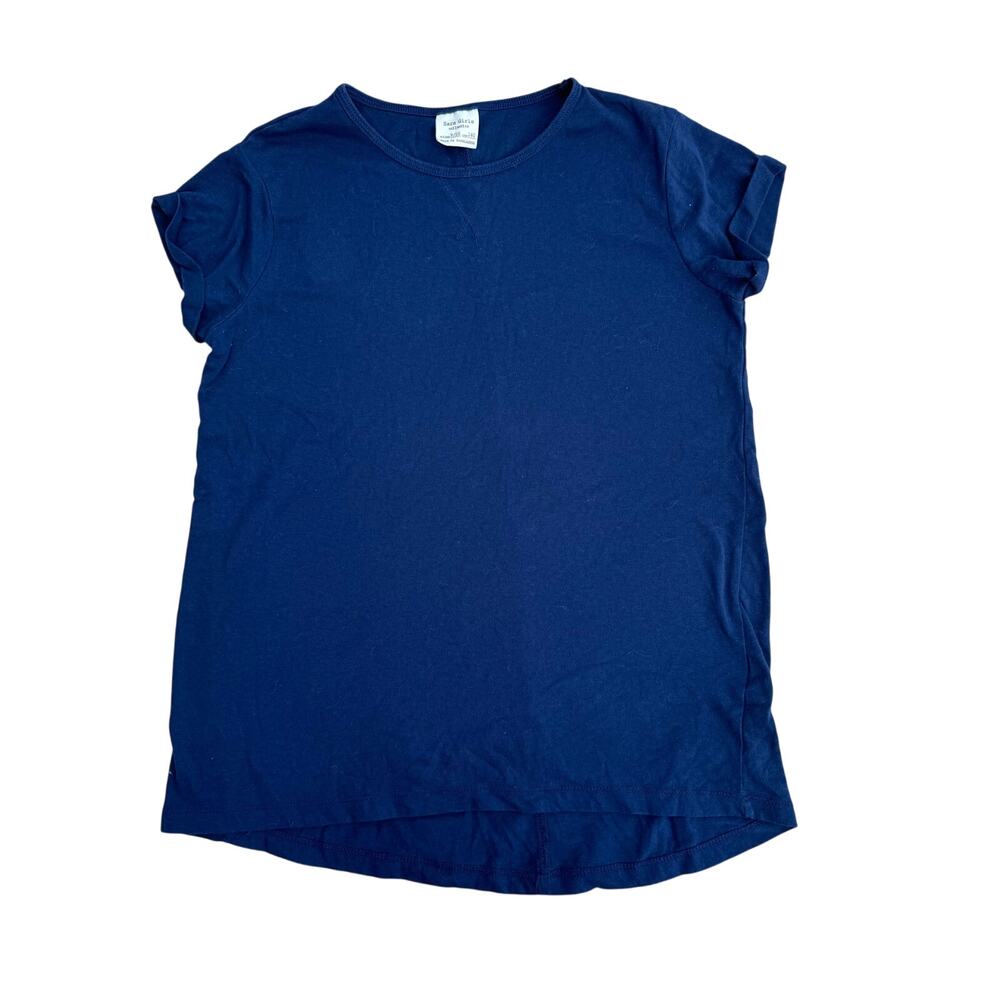 Zara Girls Collection Navy Crew Neck Short Sleeve High Low Hem Pullover Tee 9/10